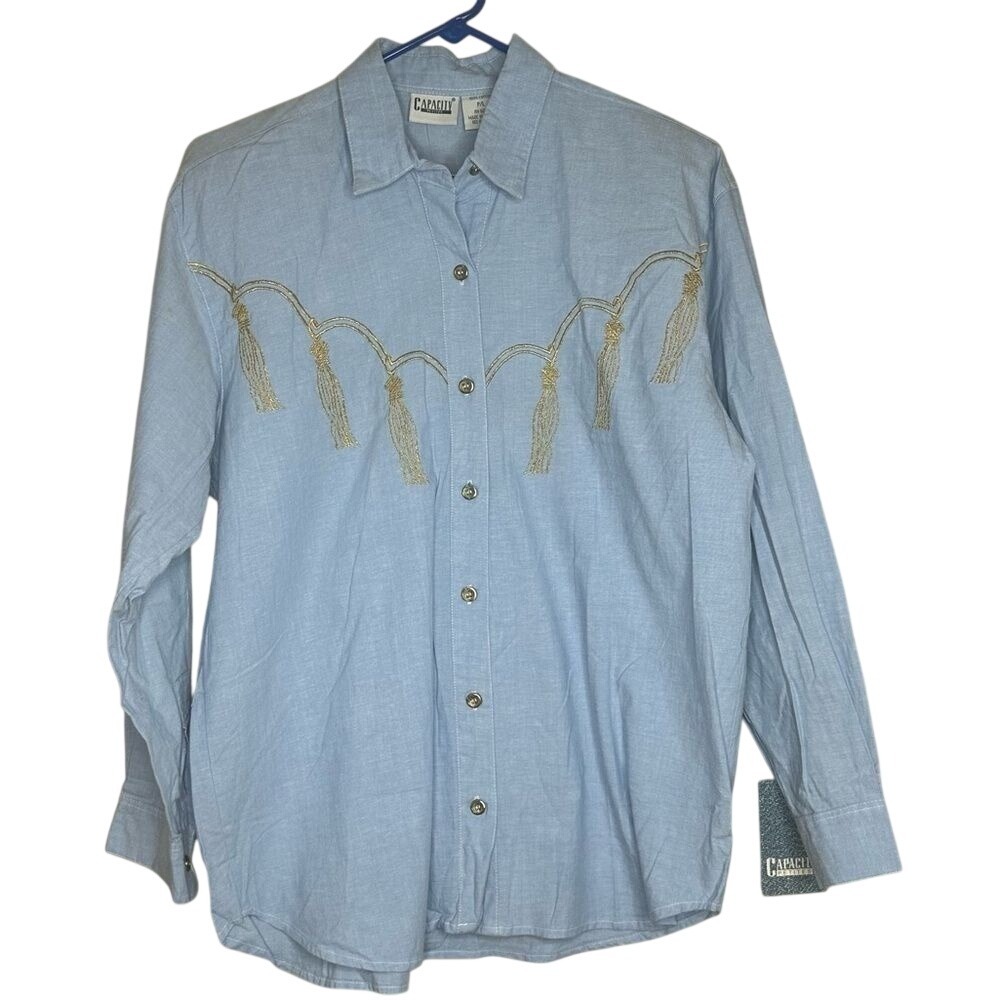 Capacity Petites Blue Cotton Embroidered Tassel‎ Western Shirt PL NWT cottage